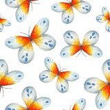 Watercolor seamless pattern with abstract  butterflies. For fabric, textiles, wallpaper