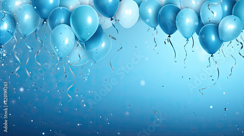 Wallpaper Mural birthday party balloons, Celebration background with golden blue confetti and blue balloons. Banner Torontodigital.ca