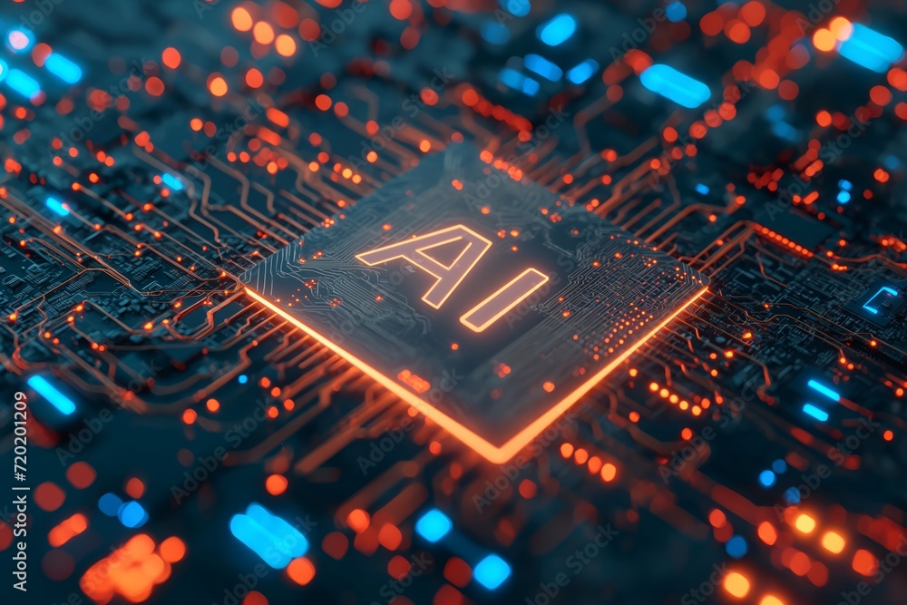 Futuristic and conceptual image representing smart integration, featuring the letters 'AI' stylized in a high-tech font, surrounded by intricate circuit connections, advanced artificial intelligence Futuristic and conceptual image representing smart integration, featuring the letters 'AI' stylized in a high-tech font, surrounded by intricate circuit connections, advanced artificial intelligence