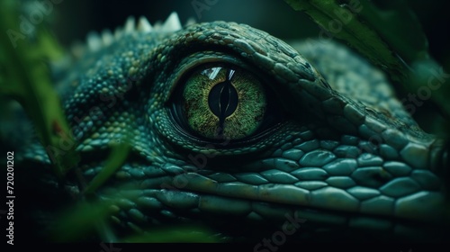 close-up portrait shoot in green jungle of an expressive green iguana or lizard photo