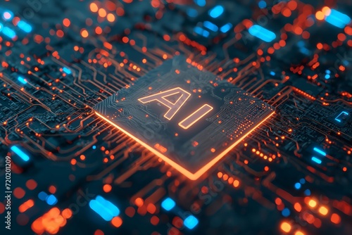 Futuristic and conceptual image representing smart integration, featuring the letters 'AI' stylized in a high-tech font, surrounded by intricate circuit connections, advanced artificial intelligence