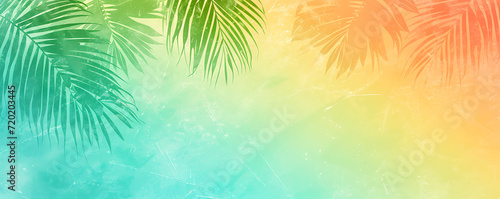 Tropical gradient background in aqua blue, coral, and lime green with a grainy texture for a beach-themed party invitation