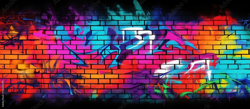 Abstract colorful fragment of graffiti paintings on brick wall