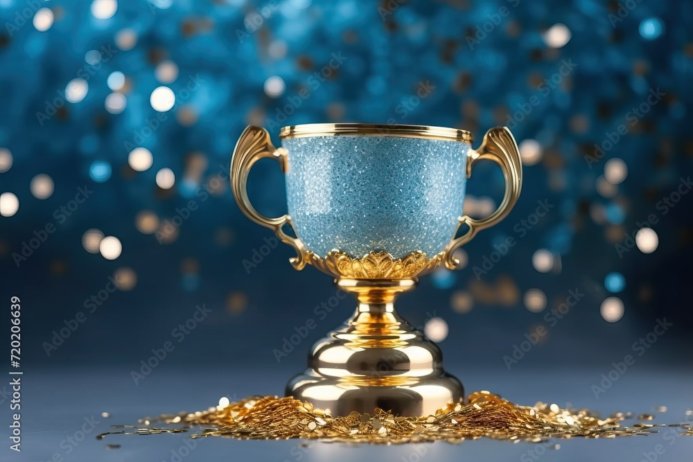 Championship golden cup isolated on the grey and blue sparkles background Championship golden cup isolated on the grey and blue sparkles background
