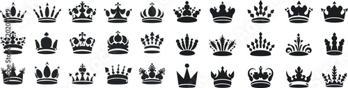 silhouettes set of crown with white background