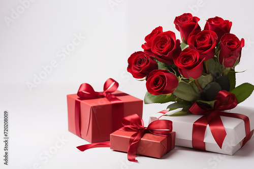 Flowers red roses on white background. Birthday. Valentine's Day. Greeting card © Aleksandr