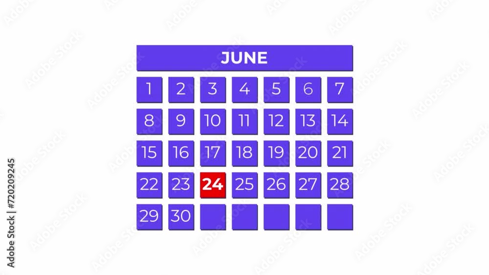 24th June calendar icon animation. Alpha matte with transparent background 4K resolution. 24th June calendar icon animation. Alpha matte with transparent background 4K resolution.