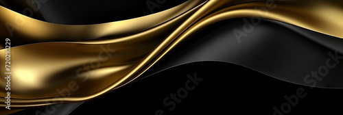 3d golden wave silk satin background. Abstract luxury swirling black gold background. Gold waves abstract background texture.