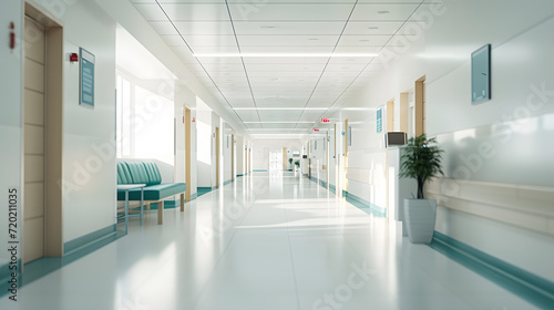 A white hospital hallway with an unfocused background is a common scene in healthcare settings. It typically features clean unfocused background