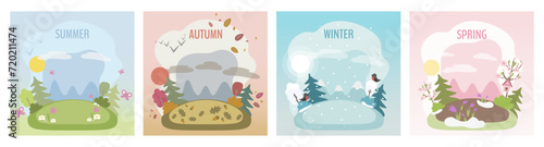 Cute landscape in simple cartoon style. Vector illustration of seasons  for children's books, cards, stickers.