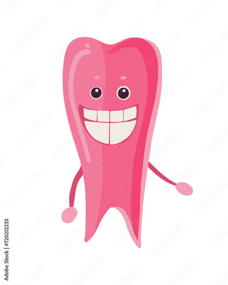 Pink tooth dental groovy style with face flat design Pink tooth dental groovy style with face flat design