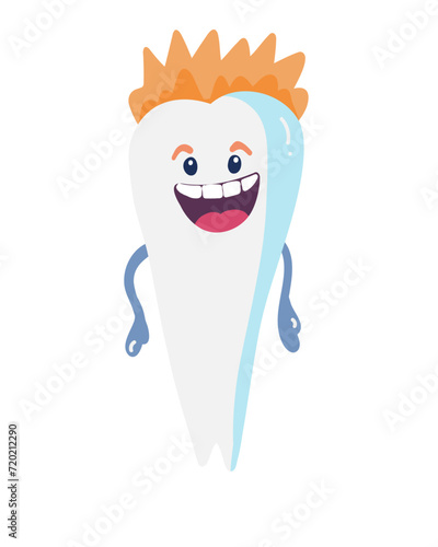 Dental day tooth character groovy face flat design