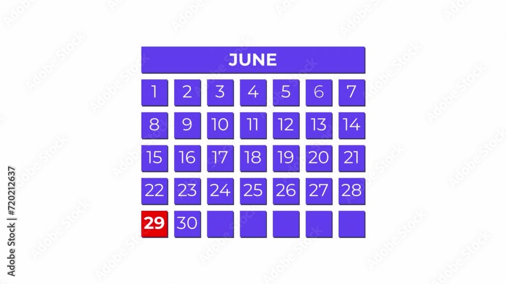 29th June calendar icon animation. Alpha matte with transparent background 4K resolution. 29th June calendar icon animation. Alpha matte with transparent background 4K resolution.