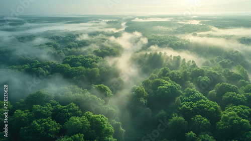 Nature and Industry Harmony Aerial View of Landscape in the Early Morning Fog © MKH_SAGAR