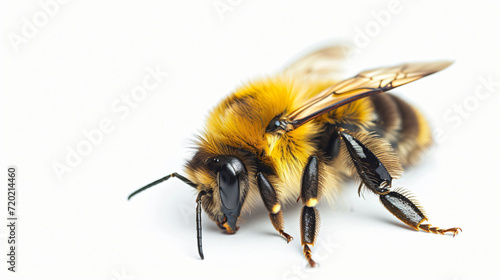 Close up of dead bee isolated on white background