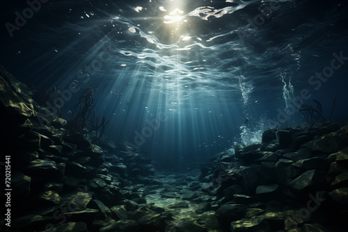 Underwater landscape with shining sunlight