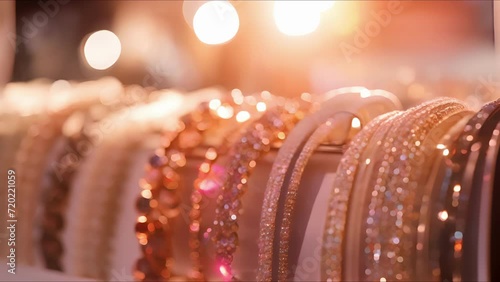 Closeup of a rack of glittering accessories, waiting to be paired with outfits. photo