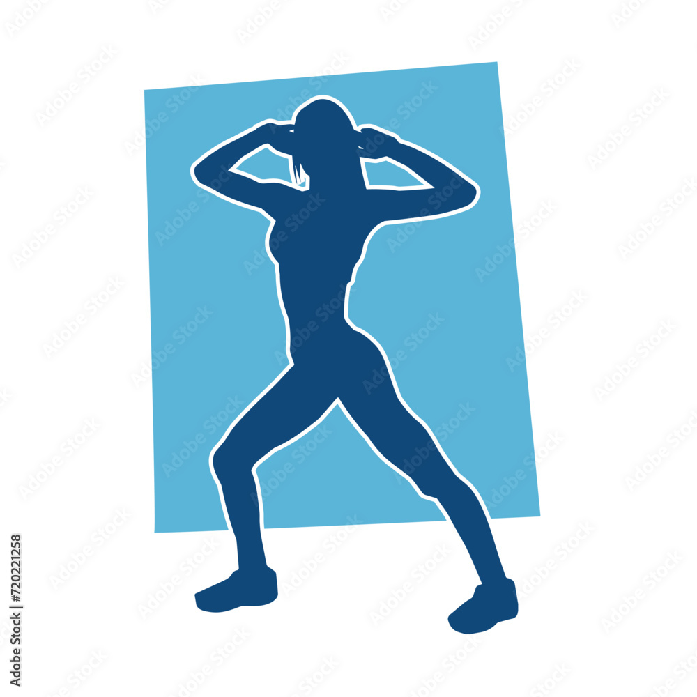 Silhouette of slim female doing exercise. Silhouette of a sporty woman doing gym workout pose. Silhouette of slim female doing exercise. Silhouette of a sporty woman doing gym workout pose.