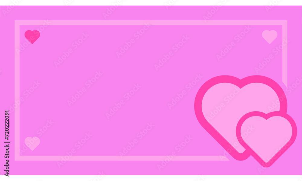 pink background with frame and heart icon. Valentine's Day and Wedding Greeting Cards.