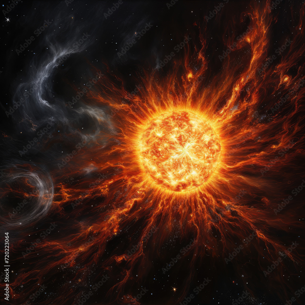 Obraz premium Solar flares coming out from a star close-up view of a Star and solar flares
