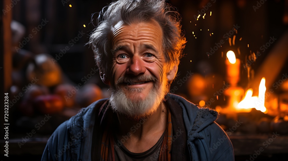 Obraz premium Friendly Older Man by the Warm Fire