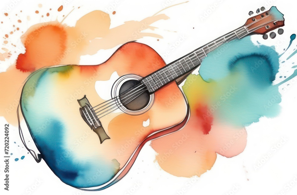 Acoustic guitar in watercolor style