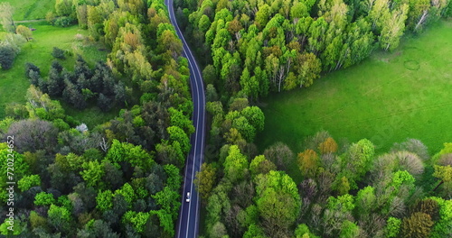 Car passing highway aerial view