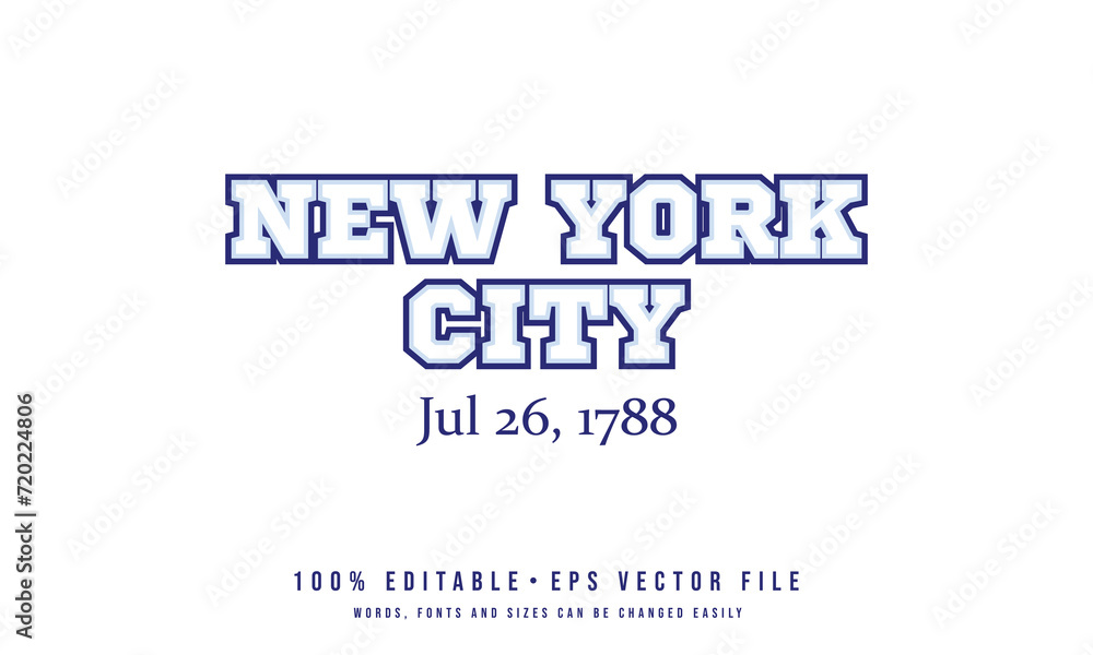 New York city typography design vector for shirt, mug, cap, jersey, hoodie. Editable college t-shirt design printable text effect vector