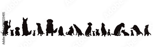 Set of vector silhouettes of different dogs on white background. Symbol of dog and pet.