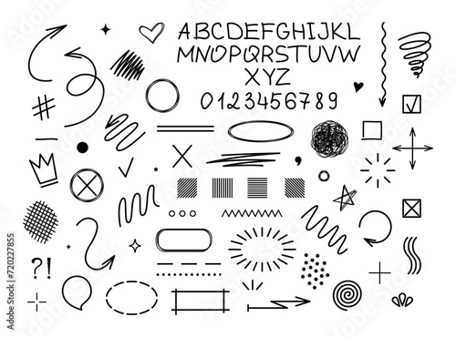 Set of hand drawn vector scribbles elements