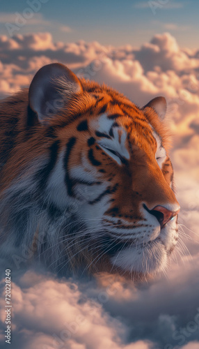Tigre dormindo nas nuvens photo