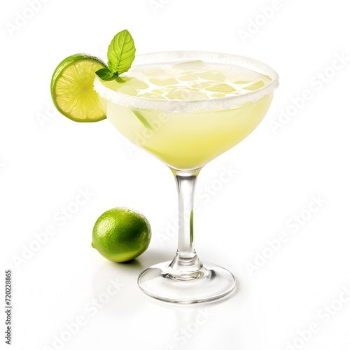 Cassic Margarita cocktail isolated on white background. Generative Ai.