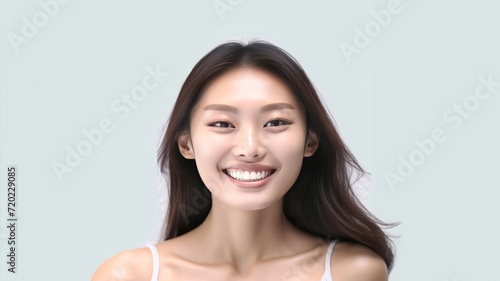 A smiling Asian woman beautifully rendered in sepia tones on an empty background, with a vintage-inspired aesthetic enhanced by sharp, defined lines Generative AI.