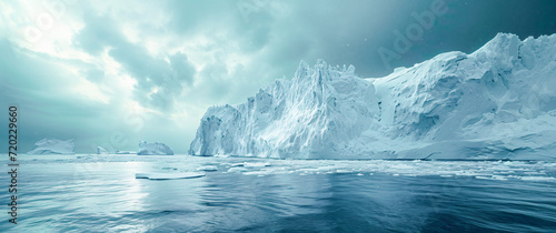 Iceberg in Arctic Ocean with Seascape with Ice Glaciers Wallpaper Background Poster Illustration Digital Art Cover Card