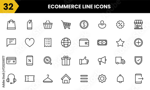 Online shop line vector icon set. For business, store, market, order, buy and etc. Simple icon graphic symbol design