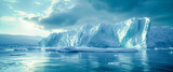 Iceberg in Arctic Ocean with Seascape with Ice Glaciers Wallpaper Background Poster Illustration Digital Art Cover Card