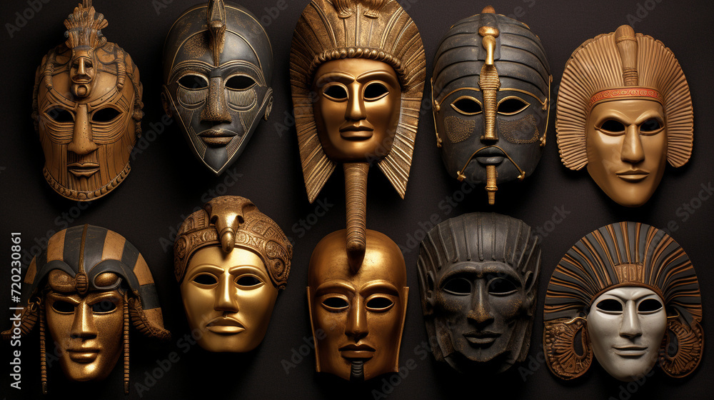 Masks from different historical eras - from Ancient Egypt to the 20th century