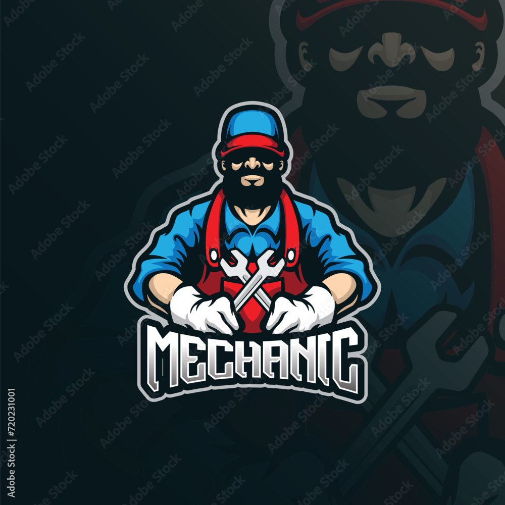 Mechanic mascot logo design vector with modern illustration concept style for badge, emblem and t shirt printing. Mechanic illustration with screwdriver.