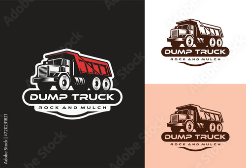 Dump truck logo vector for construction company. Vehicle equipment template vector illustration	