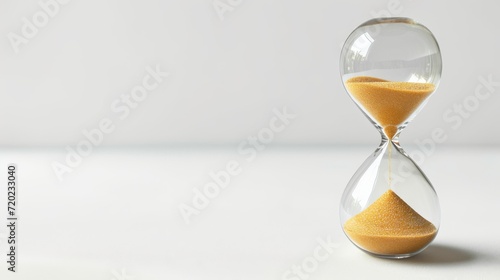 Captured in a still moment, the sand falls slowly through the glass, symbolizing the fleeting nature of time within the confines of a cozy indoor setting