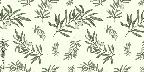 Seamless patterns with Olive Branch in Modern Minimal Liner Style. Vector Floral Backgrounds for Wedding invitations, greeting cards, print on fabric, wallpapers, scrapbooking, gift wrap and more