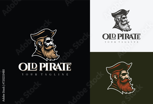 old man pirate logo design vector illustration	