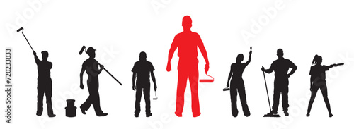 house painters silhouettes. Set of professional painter. 