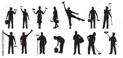 house painters silhouettes. Set of professional painter. 