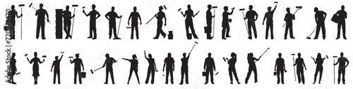 Painter silhouette. Collection of painter on transparent background. 