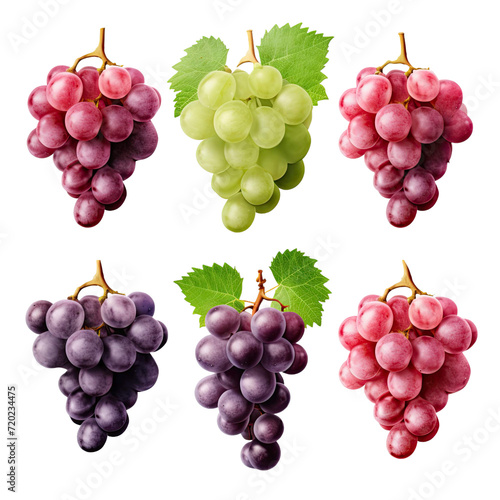 Bunch of fresh juicy Champagne Grapes isolated on white PNG