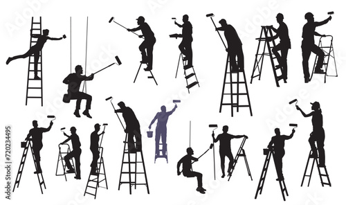 Vector silhouette of a cleaning people on a  transparent background. Men and women cleaning concept vector.  photo