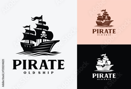 logo illustration of a pirate ship, the screen expands with a skull in vintage style