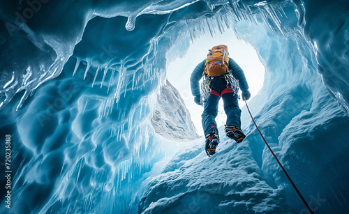Frozen Odyssey: A Male Ice Climber's Exploration of the Crystal Depths