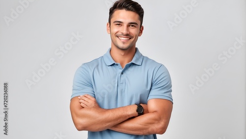 Cargo man posing with arms crossed in isolated background, studio shot © varol